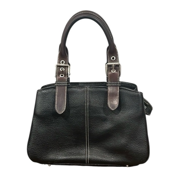 Dooney Bourke black pebbled leather brown handle satchel Y2K - Picture 1 of 11